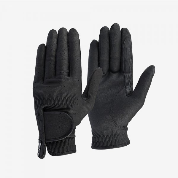Product shot of black equestrian riders gloves