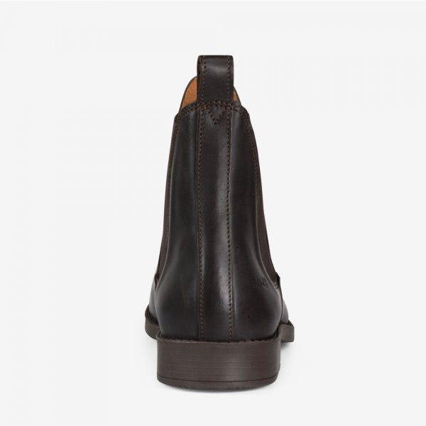 Product shot of dark brown horse riding boots