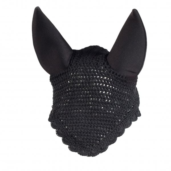 Product shot of black horse ear bonnet