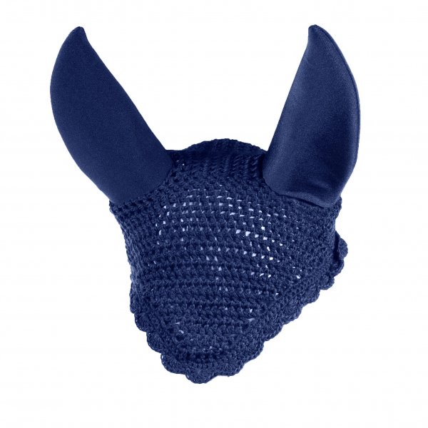 Product shot of blue horse ear bonnet