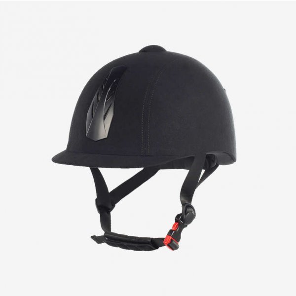 Product shot of black equestrian helmet