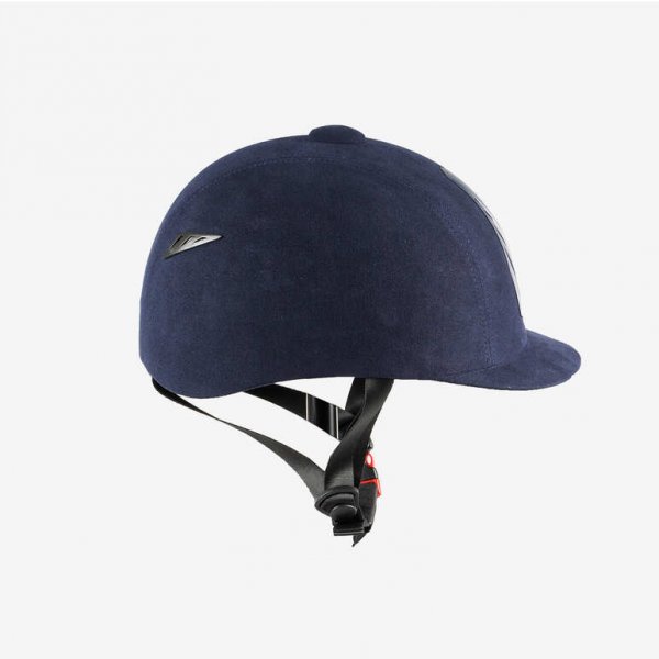 Product shot of blue equestrian helmet